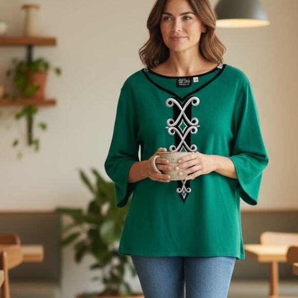 Bob Mackie Tops - Bob Mackie NEW Top XL Green Embroidered Art To Wear NWT